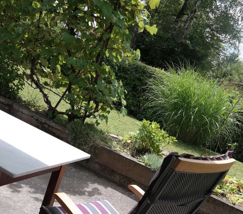 Blick in den Garten von der Terrasse
